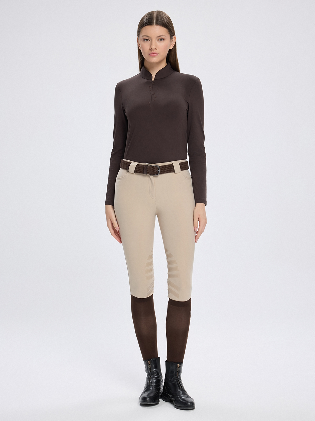 ASPEN-STRASS BROWN WOMEN'S LONG SLEEVE BASE LAYER QUARTER ZIP WITH STRASS 