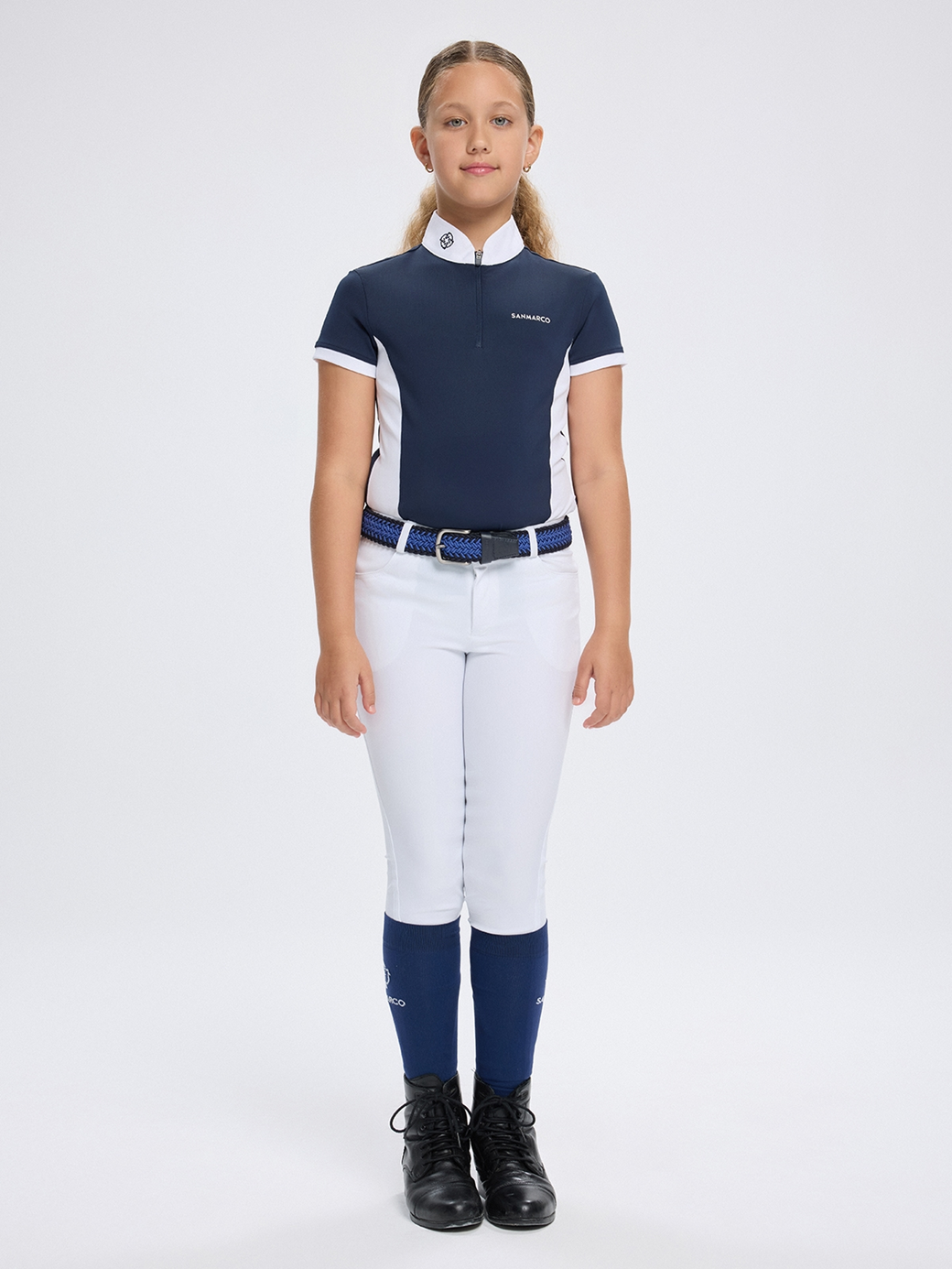 ENZA-JR NAVY/WHITE GIRL'S COMPETITION POLO SHORT SLEEVE 