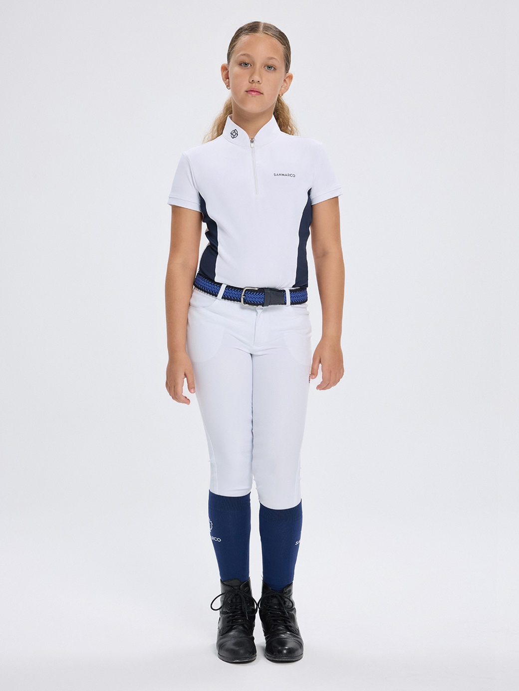 ENZA-JR WHITE/NAVY GIRL'S COMPETITION POLO SHORT SLEEVE 