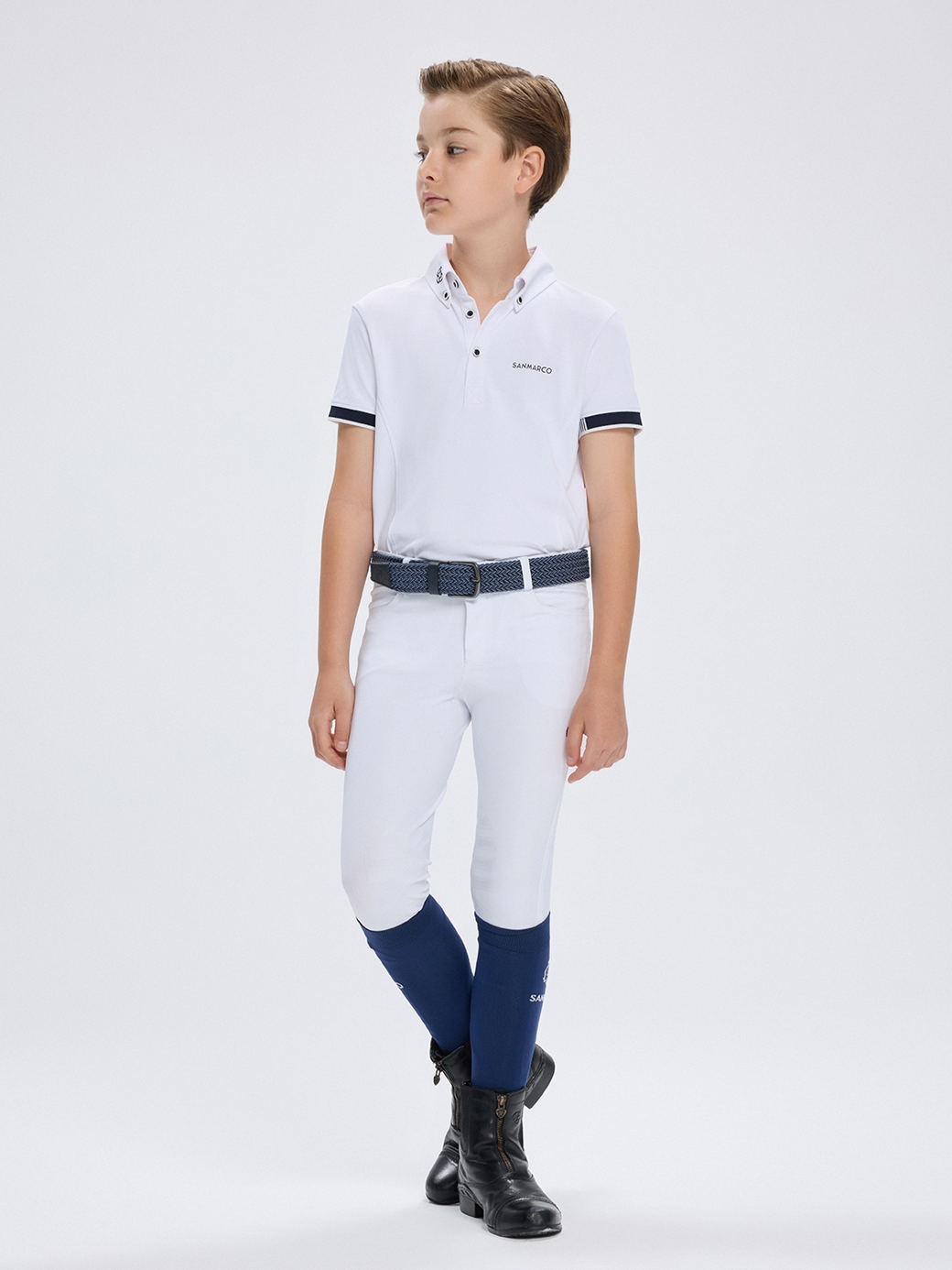 ENZO-JR WHITE BOY'S COMPETITION POLO SHORT SLEEVE 