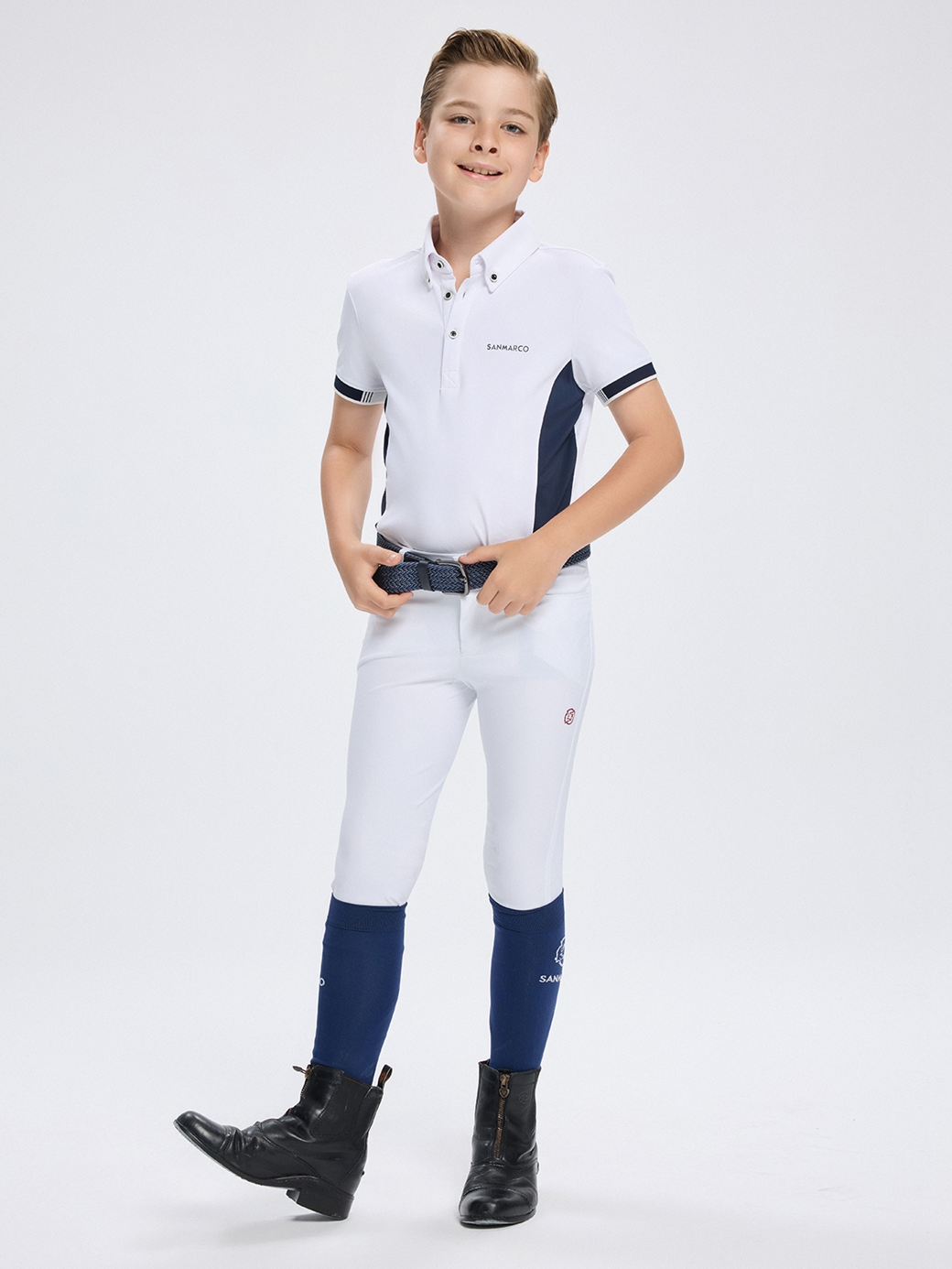 ENZO-JR WHITE/NAVY BOY'S COMPETITION POLO SHORT SLEEVE 