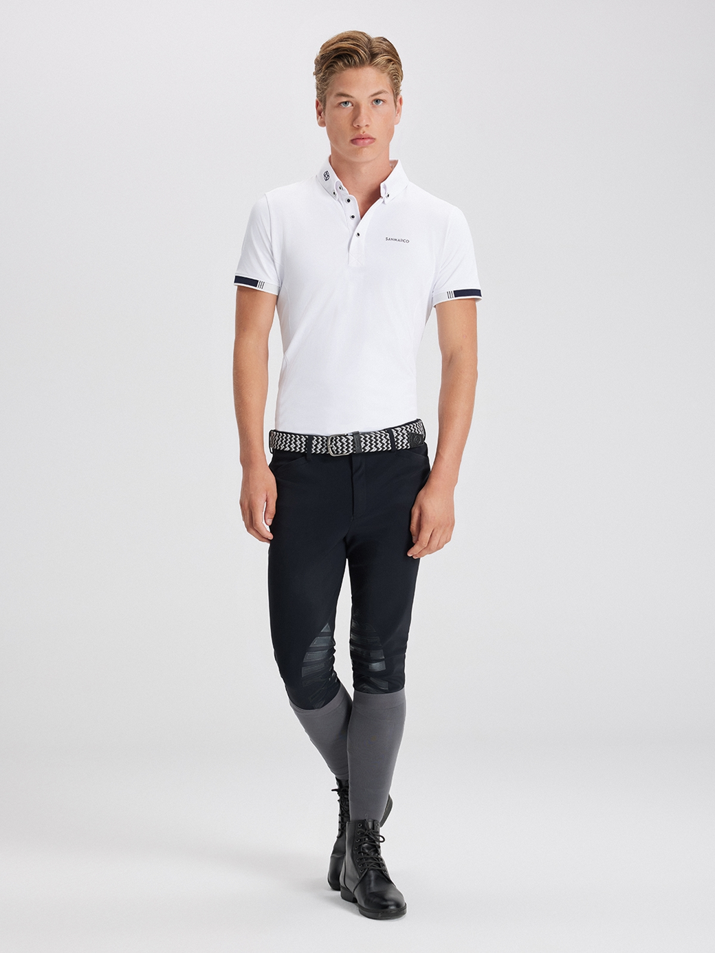ENZO WHITE MEN'S COMPETITION POLO SHORT SLEEVE 