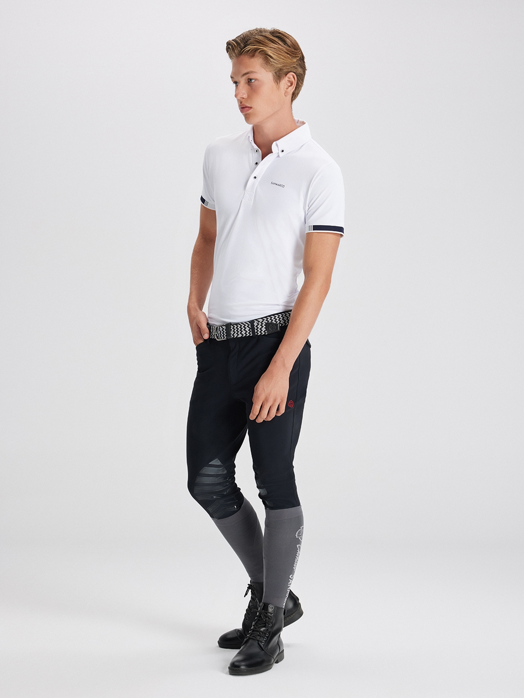 ENZO WHITE MEN'S COMPETITION POLO SHORT SLEEVE 
