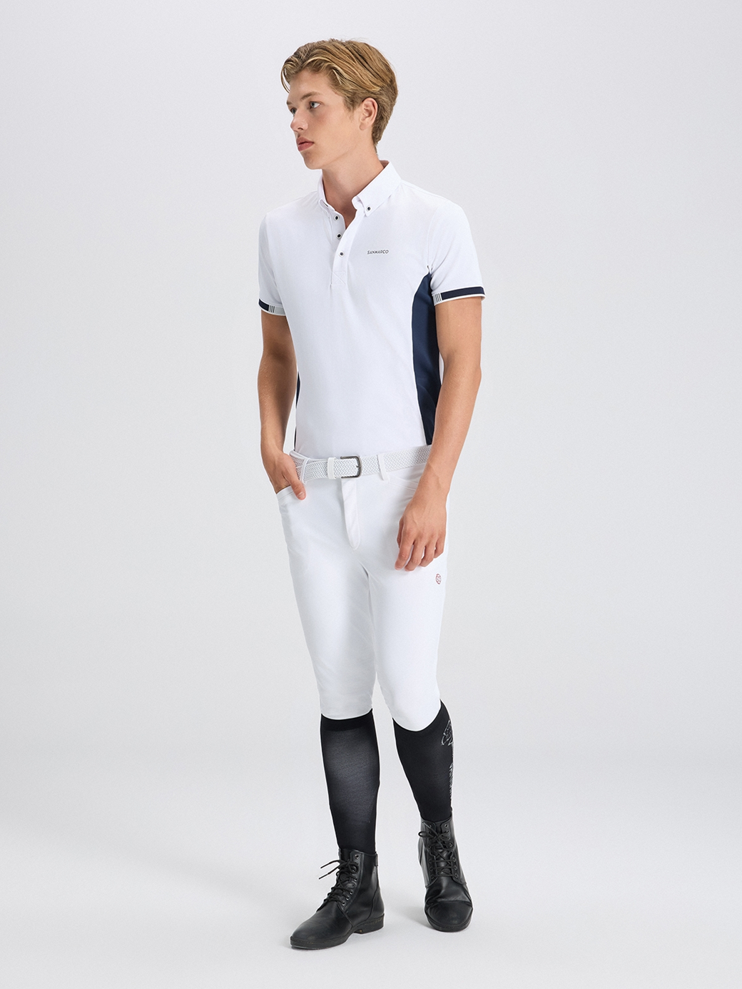 ENZO WHITE/NAVY MEN'S COMPETITION POLO SHORT SLEEVE 