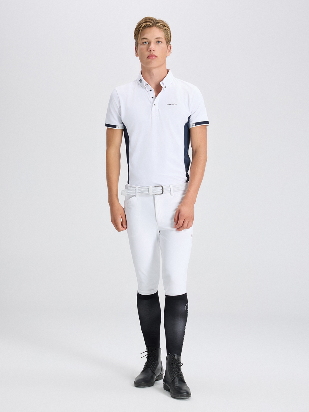ENZO WHITE/NAVY MEN'S COMPETITION POLO SHORT SLEEVE 