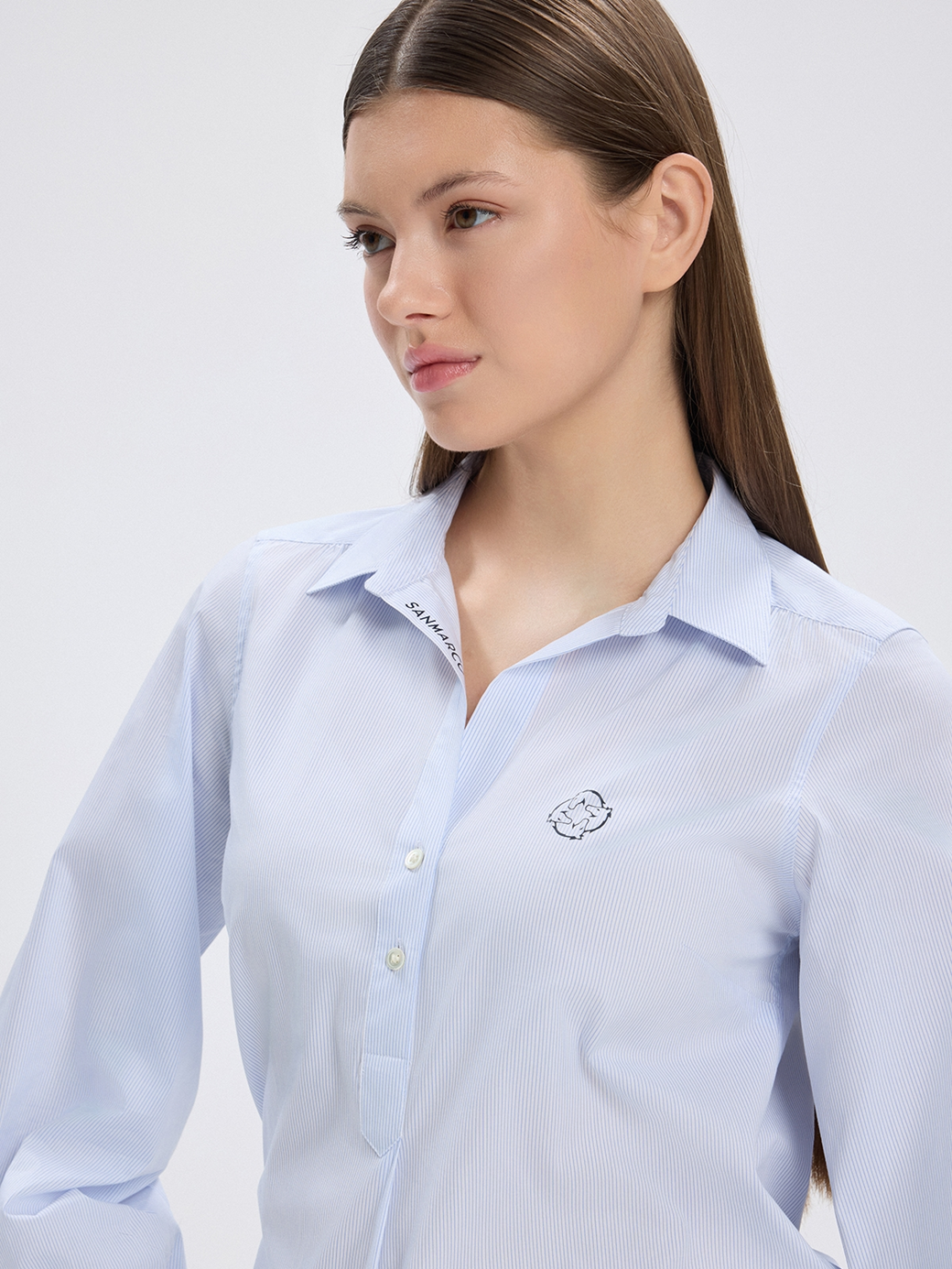 MARBELLA WHITE/BLUE WOMEN'S LONG SLEEVE CASUAL SHIRT 