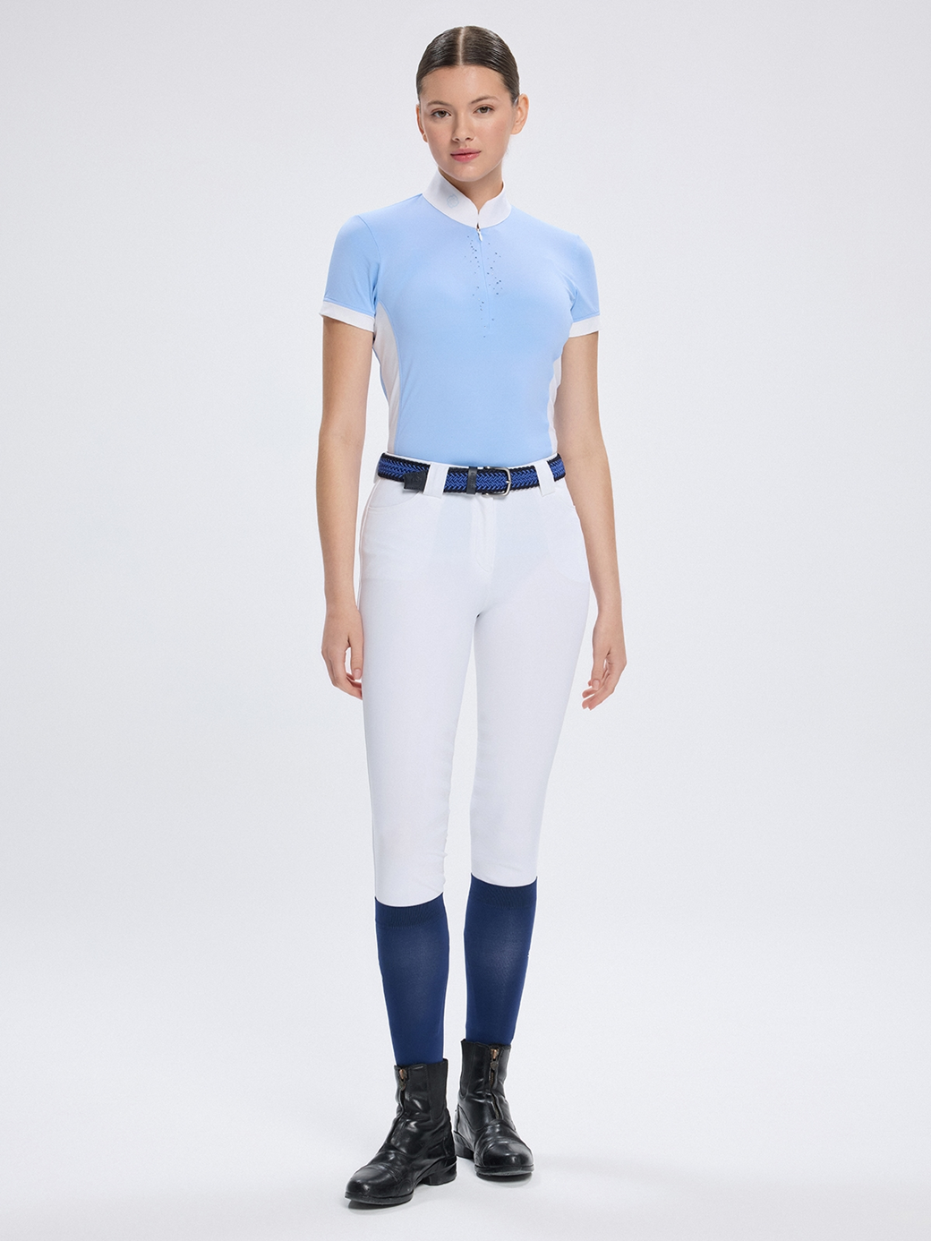 MINERVA-JR CELESTIAL BLUE GIRL'S COMPETITION POLO SHORT SLEEVE WITH STRASS 