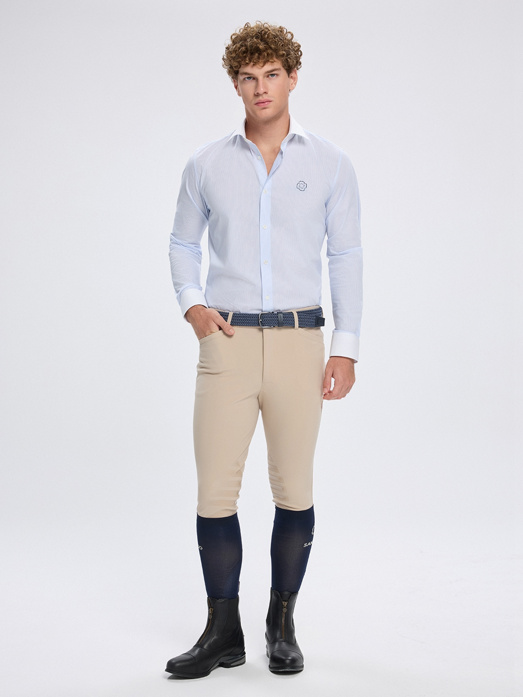 NAPOLI WHITE/BLUE MEN'S COMPETITION SHIRT LONG SLEEVE SPREAD COLLAR 