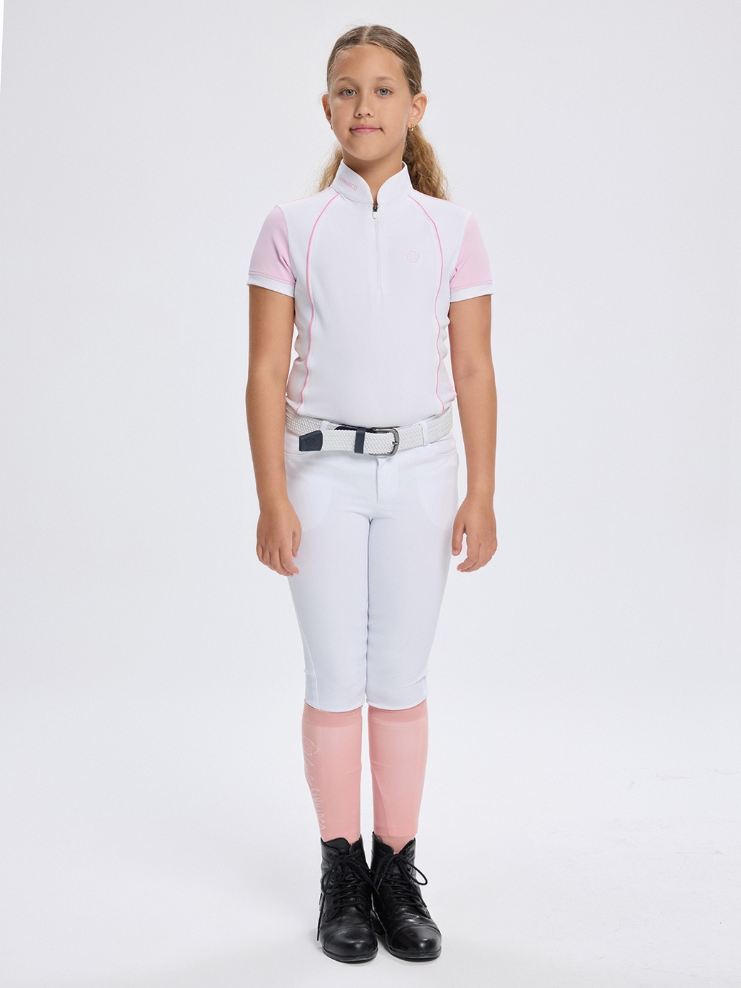 NINA PINK/WHITE GIRL'S COMPETITION POLO SHORT SLEEVE 
