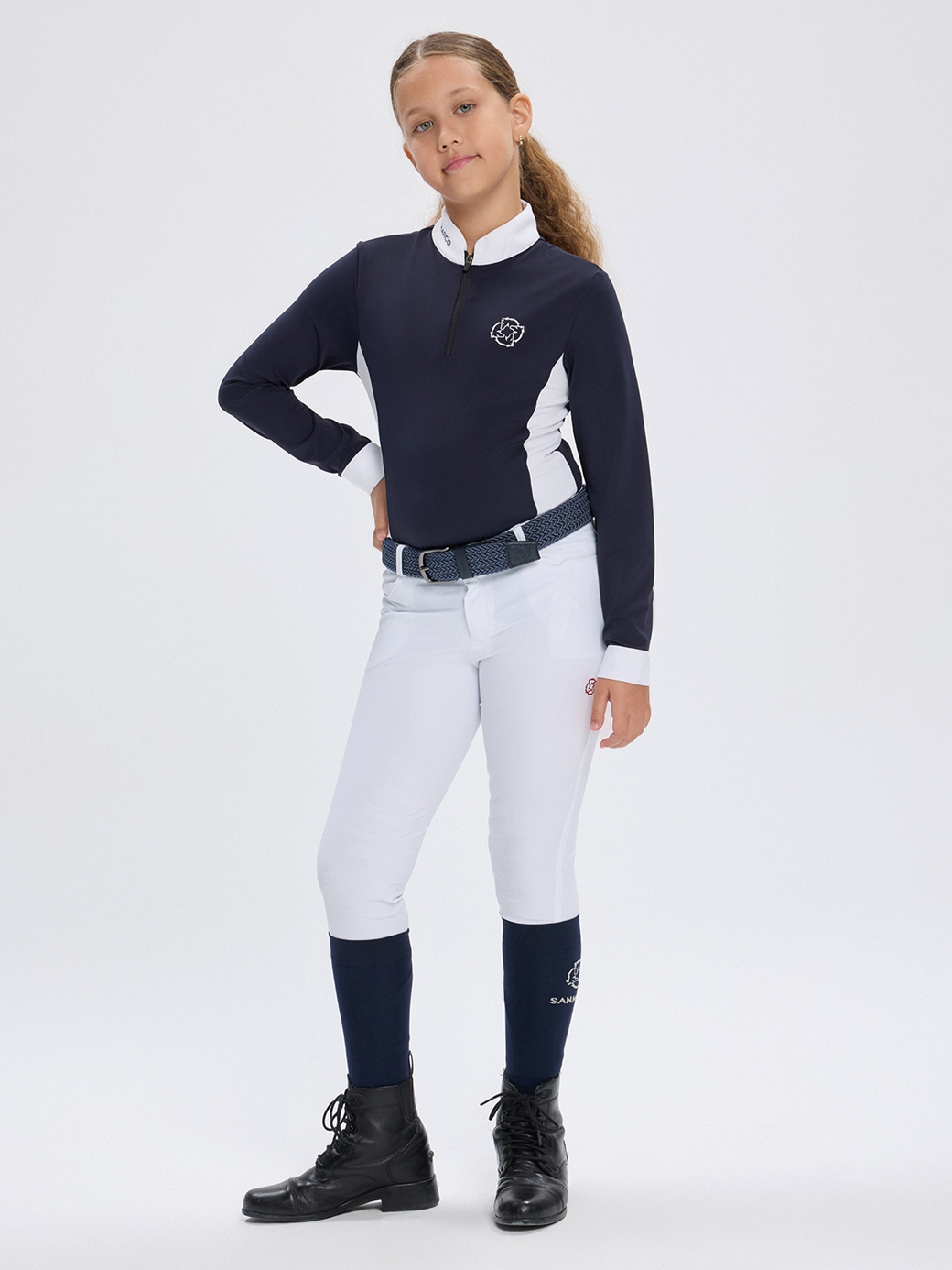 PAOLA-JR NAVY/WHITE GIRL'S COMPETITION POLO LONG SLEEVE 