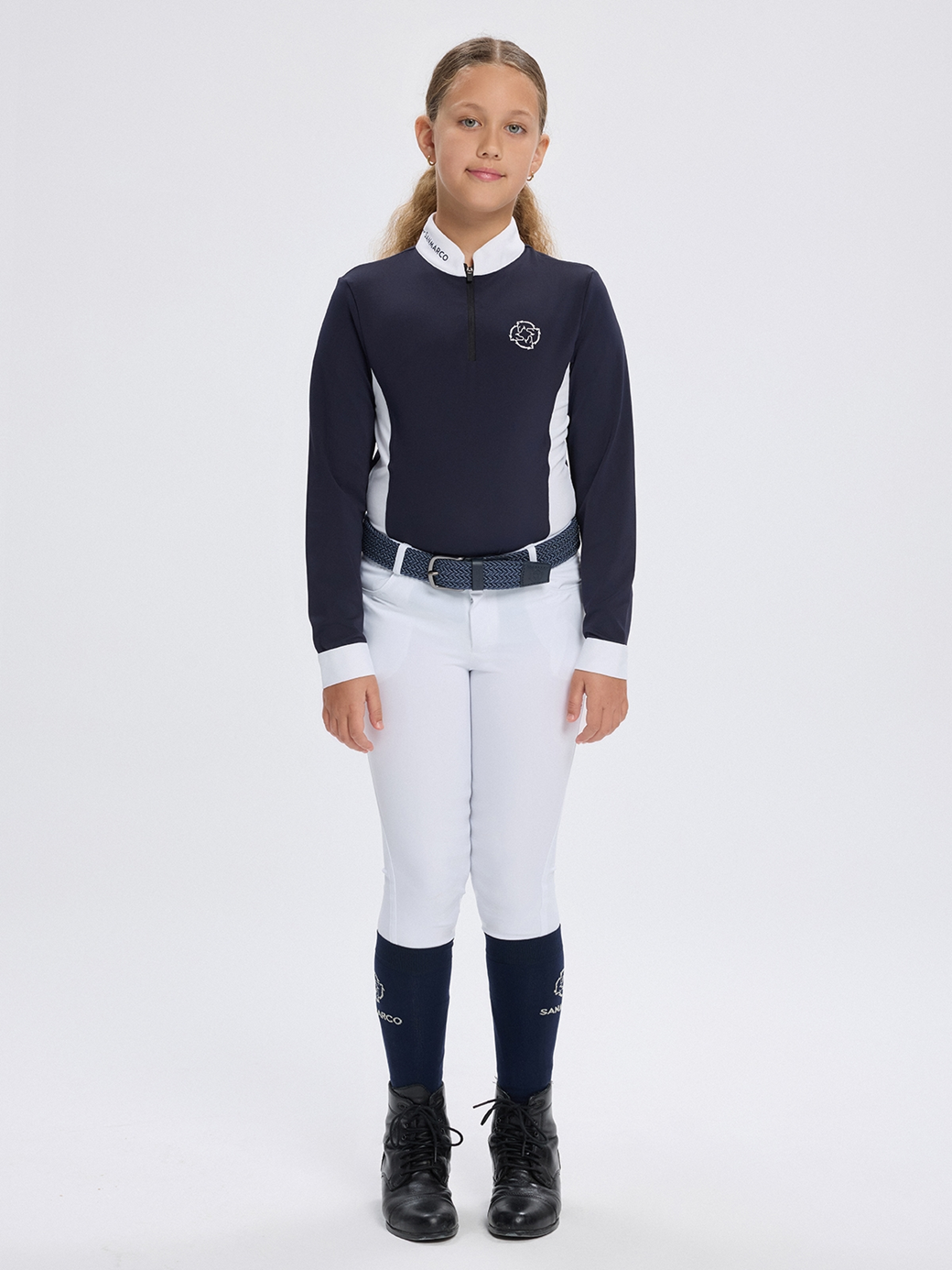 PAOLA-JR NAVY/WHITE GIRL'S COMPETITION POLO LONG SLEEVE 