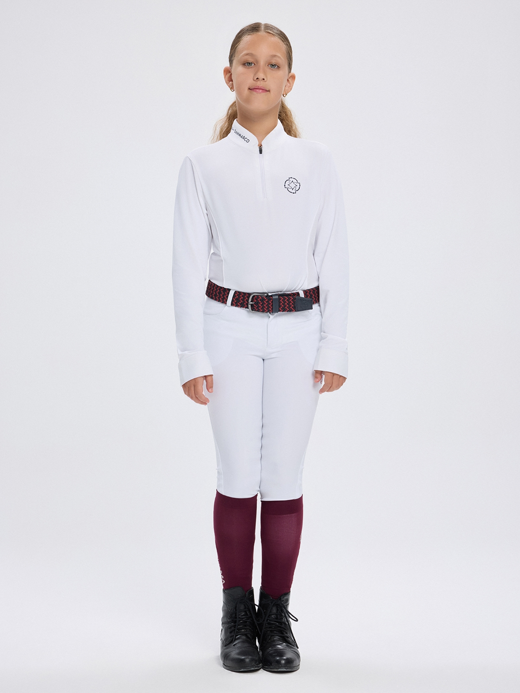 PAOLA-JR WHITE GIRL'S COMPETITION POLO LONG SLEEVE 