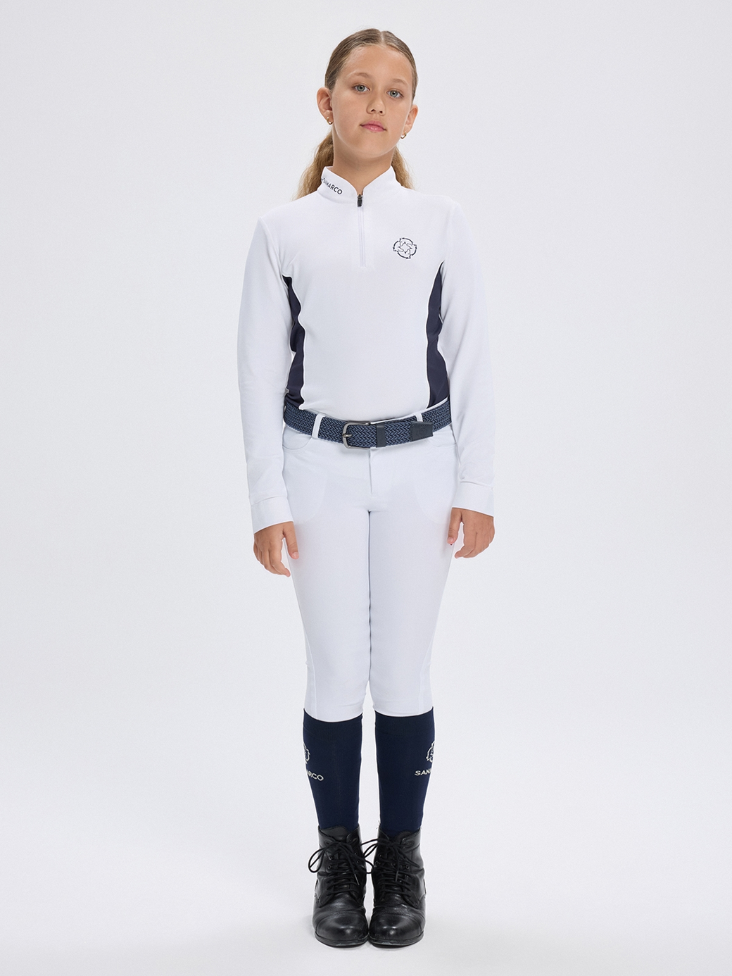 PAOLA-JR WHITE/NAVY GIRL'S COMPETITION POLO LONG SLEEVE 