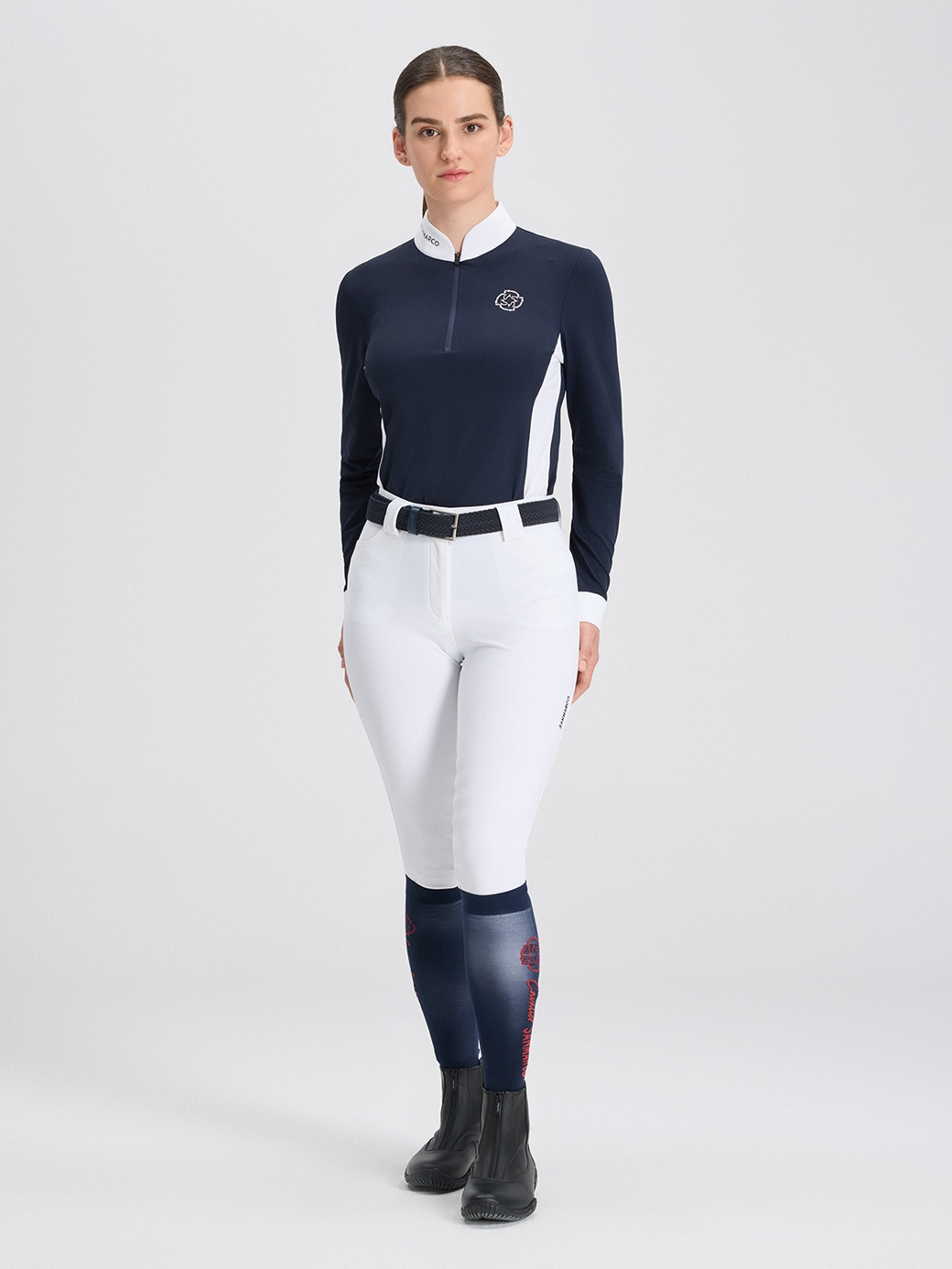 PAOLA NAVY/WHITE WOMEN'S COMPETITION POLO LONG SLEEVE 