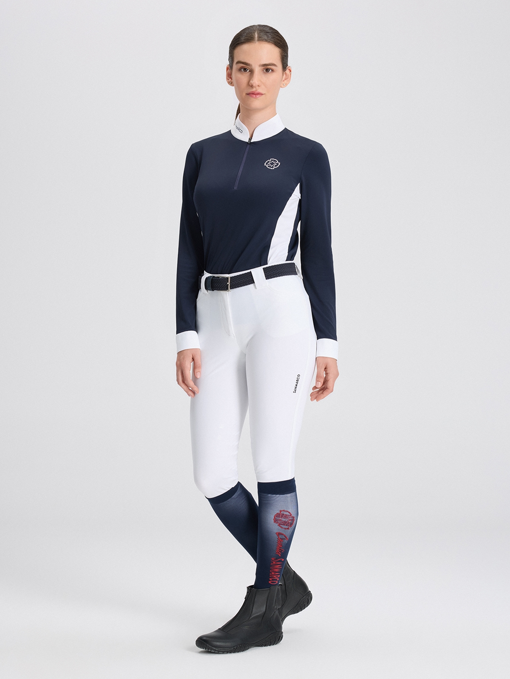 PAOLA NAVY/WHITE WOMEN'S COMPETITION POLO LONG SLEEVE 