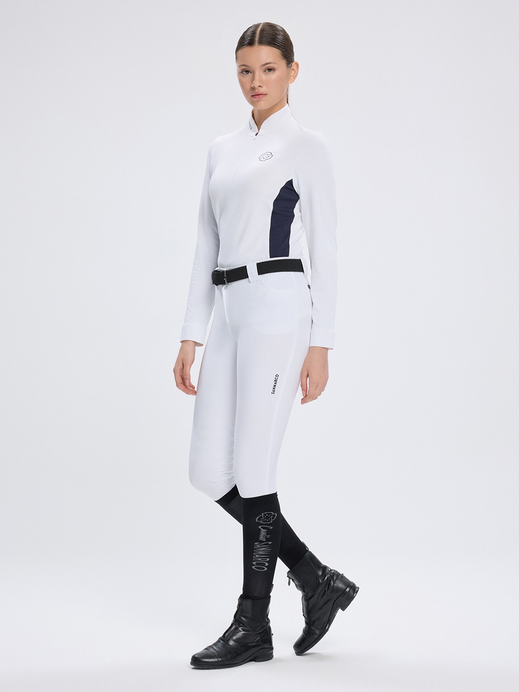 PAOLA WHITE/NAVY WOMEN'S COMPETITION POLO LONG SLEEVE 
