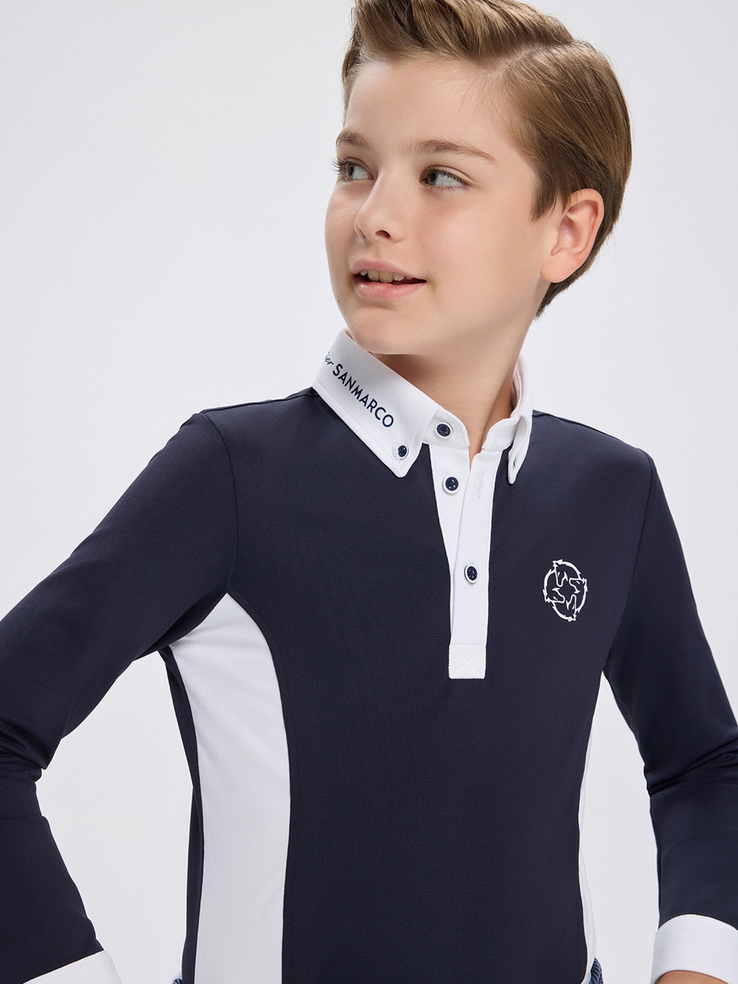 PAOLO-JR NAVY/WHITE BOY'S COMPETITION POLO LONG SLEEVE 