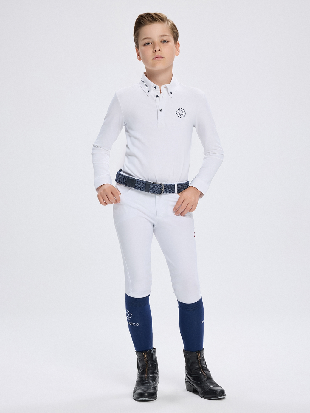 PAOLO-JR WHITE BOY'S COMPETITION POLO LONG SLEEVE 