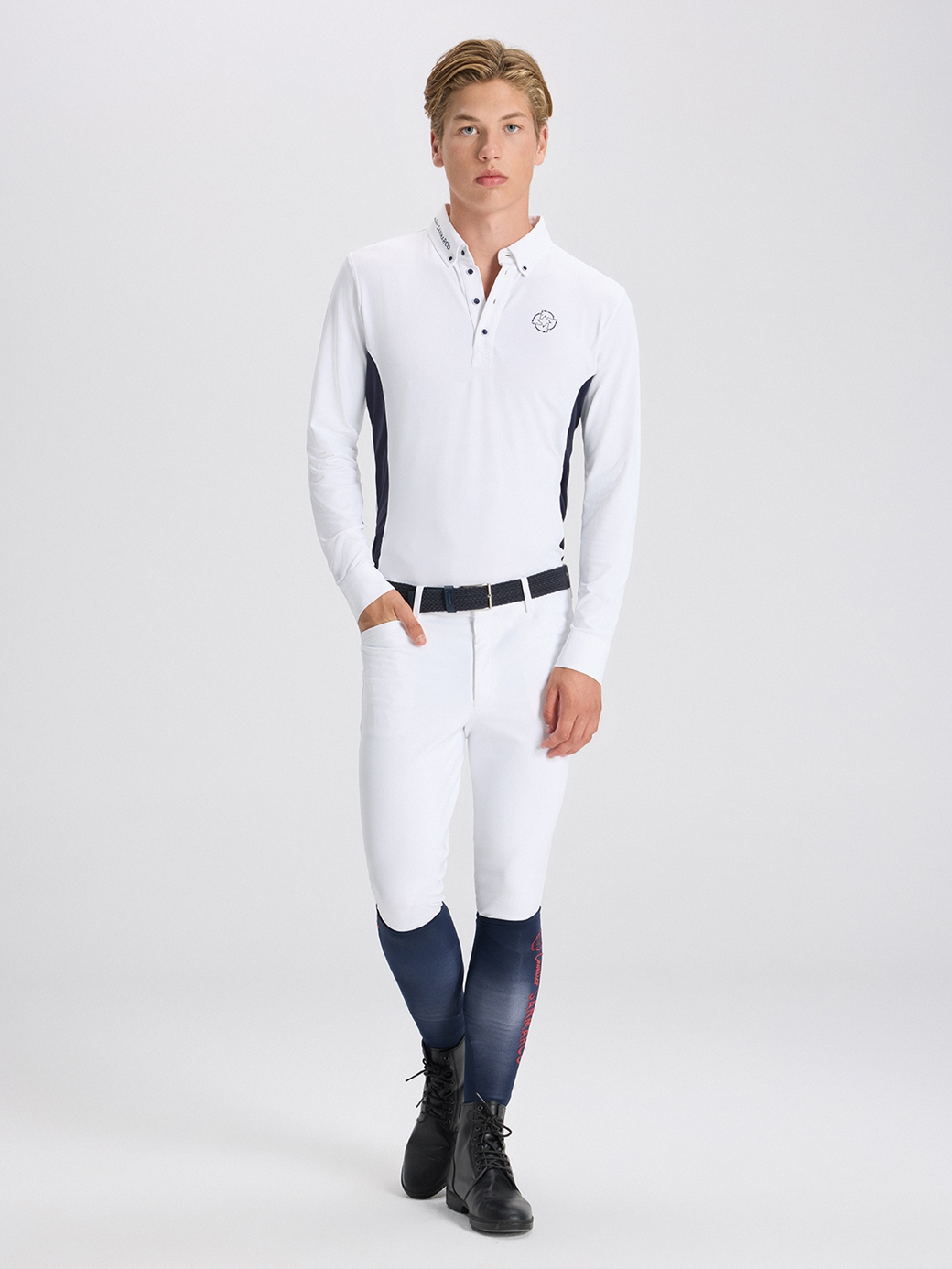 PAOLO WHITE/NAVY MEN'S COMPETITION POLO LONG SLEEVE 