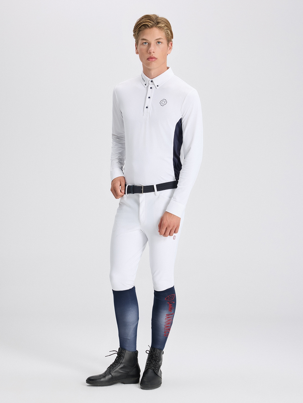 PAOLO WHITE/NAVY MEN'S COMPETITION POLO LONG SLEEVE 