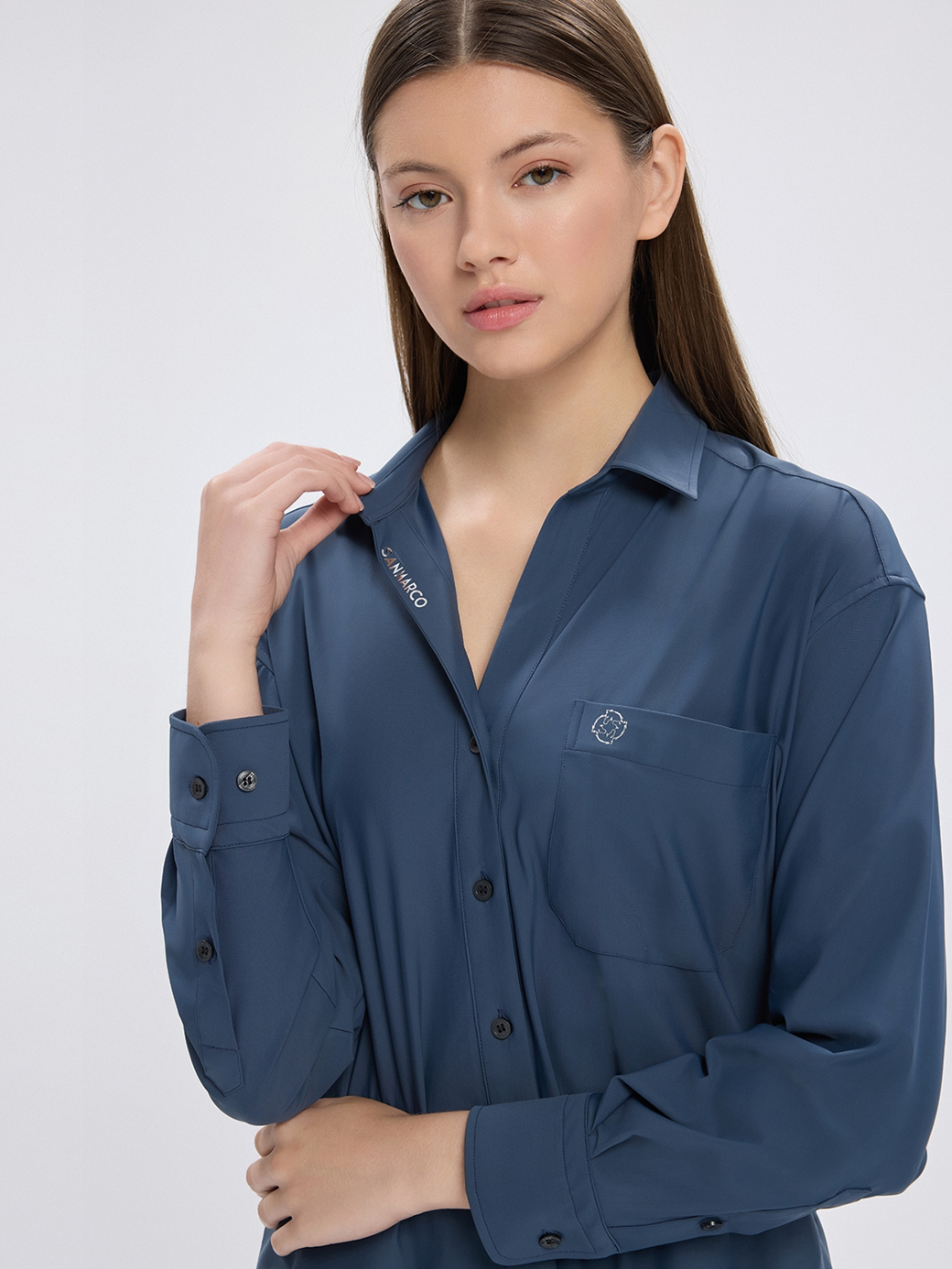 VENETA STEEL BLUE WOMEN'S OVERSIZE CASUAL SHIRT 
