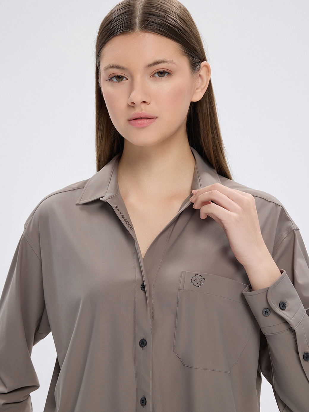 VENETA TAUPE WOMEN'S OVERSIZE CASUAL SHIRT 