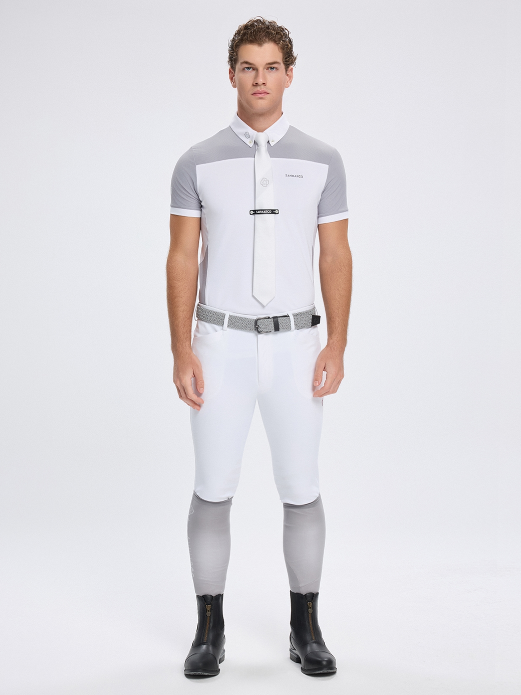 VITTORIO WHITE/GRAY MEN'S COMPETITION POLO SHORT SLEEVE