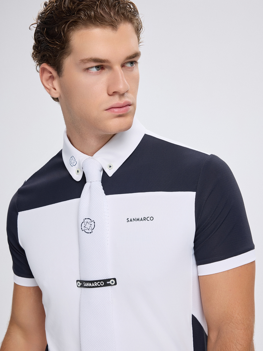 VITTORIO WHITE/NAVY MEN'S COMPETITION POLO SHORT SLEEVE
