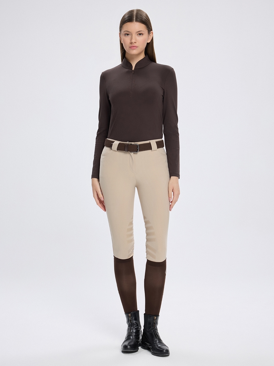 ASPEN-STRASS BROWN WOMEN'S LONG SLEEVE BASE LAYER QUARTER ZIP WITH STRASS 