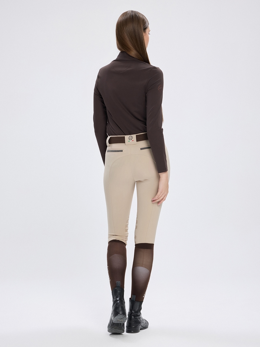 ASPEN-STRASS BROWN WOMEN'S LONG SLEEVE BASE LAYER QUARTER ZIP WITH STRASS 