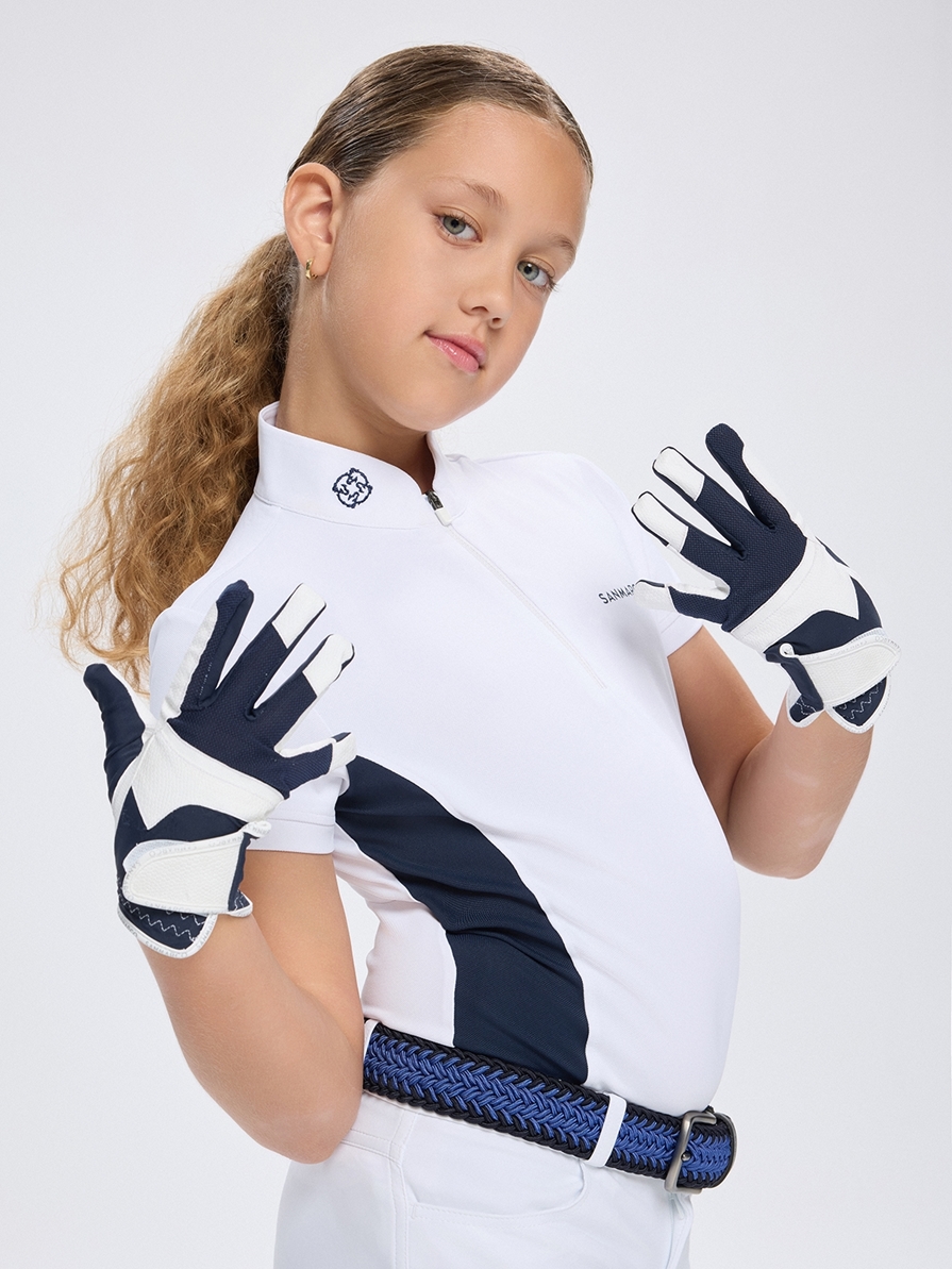 ENZA-JR WHITE/NAVY GIRL'S COMPETITION POLO SHORT SLEEVE 