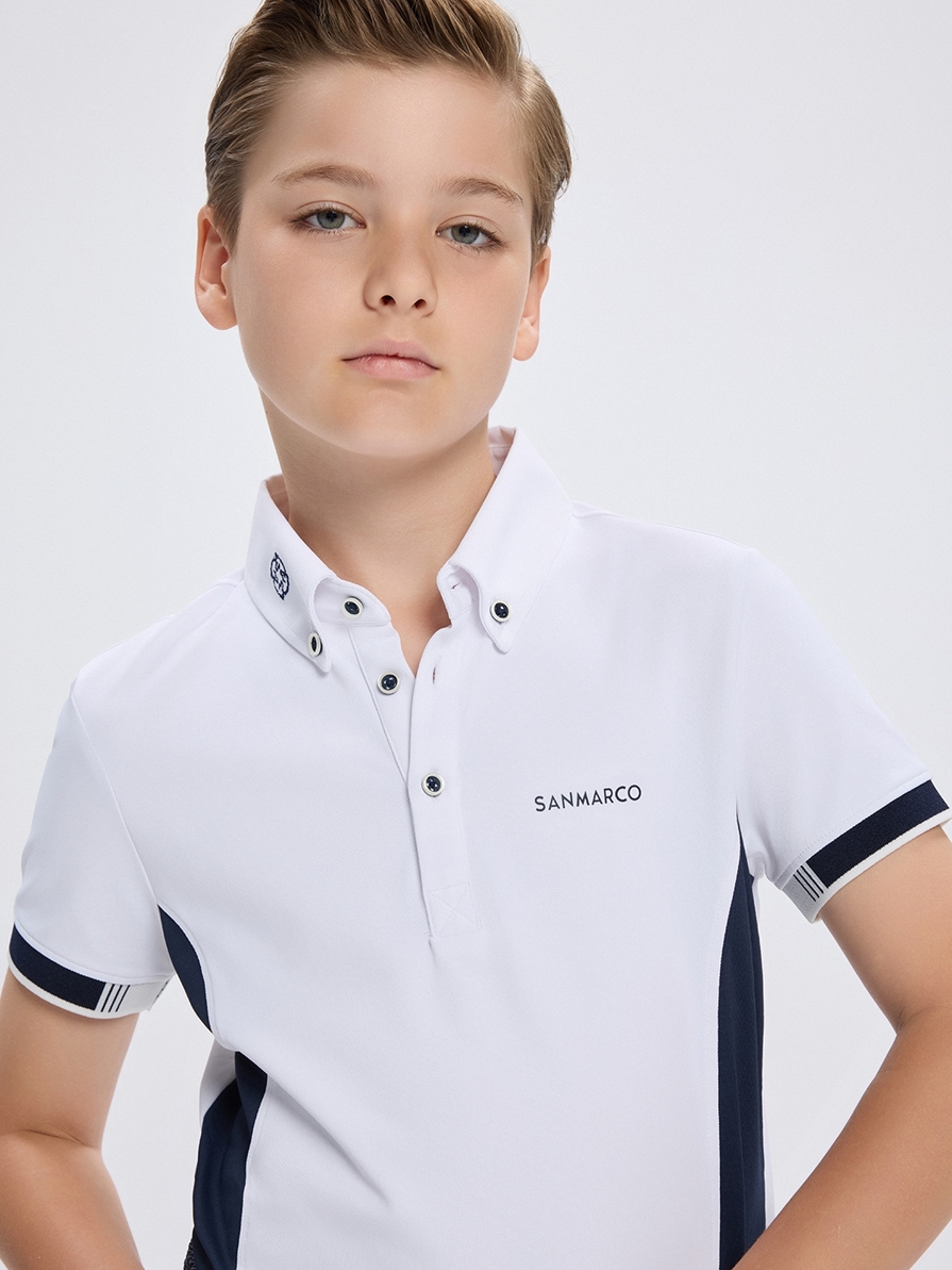ENZO-JR WHITE/NAVY BOY'S COMPETITION POLO SHORT SLEEVE 