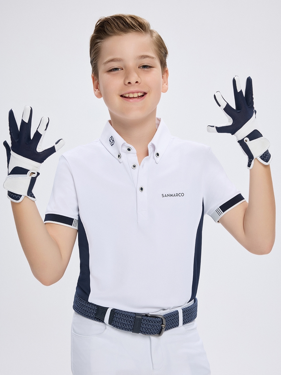 ENZO-JR WHITE/NAVY BOY'S COMPETITION POLO SHORT SLEEVE 