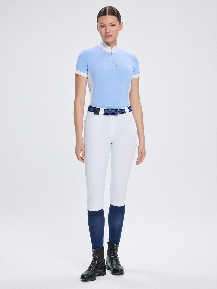 MINERVA CELESTIAL BLUE WOMEN'S SHORT SLEEVE COMPETITION POLO WITH STRASS 