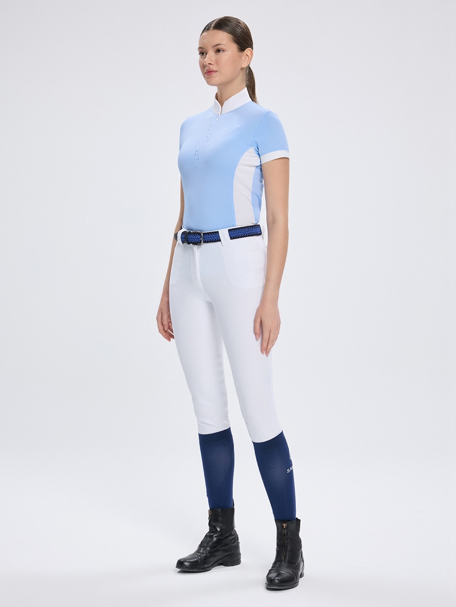 MINERVA CELESTIAL BLUE WOMEN'S SHORT SLEEVE COMPETITION POLO WITH STRASS 