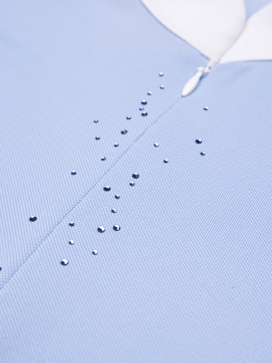MINERVA CELESTIAL BLUE WOMEN'S SHORT SLEEVE COMPETITION POLO WITH STRASS 