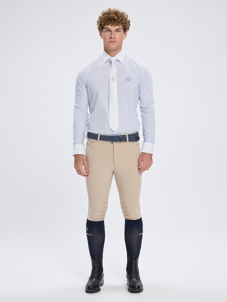 NAPOLI WHITE/BLUE MEN'S COMPETITION SHIRT LONG SLEEVE SPREAD COLLAR 
