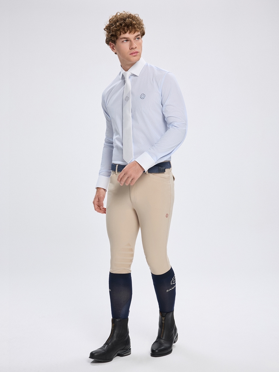 NAPOLI WHITE/BLUE MEN'S COMPETITION SHIRT LONG SLEEVE SPREAD COLLAR 