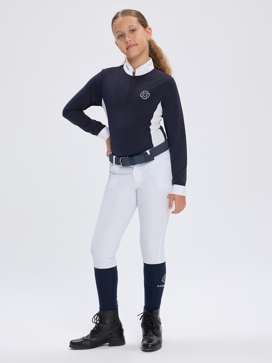 PAOLA-JR NAVY/WHITE GIRL'S COMPETITION POLO LONG SLEEVE 