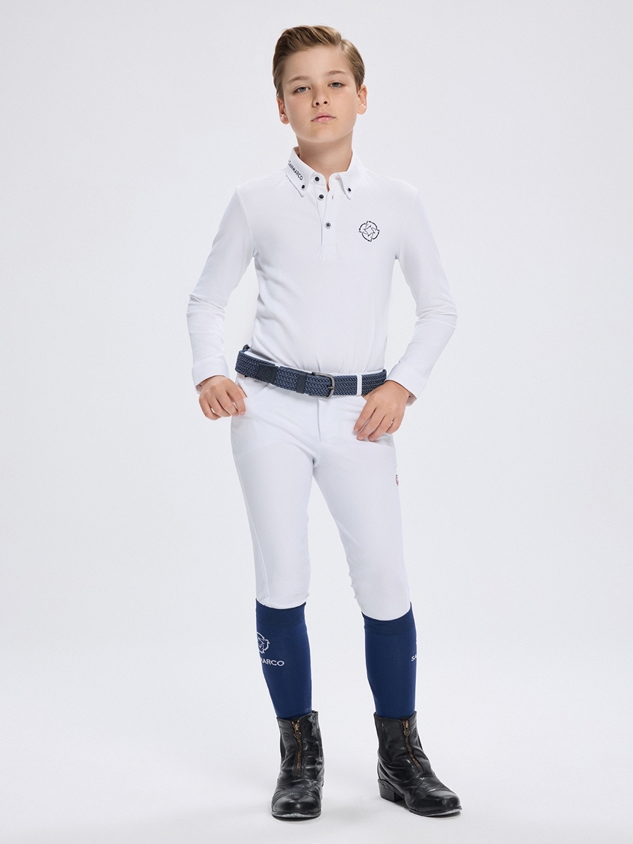 PAOLO-JR WHITE BOY'S COMPETITION POLO LONG SLEEVE 