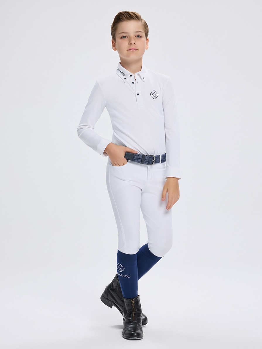 PAOLO-JR WHITE BOY'S COMPETITION POLO LONG SLEEVE 
