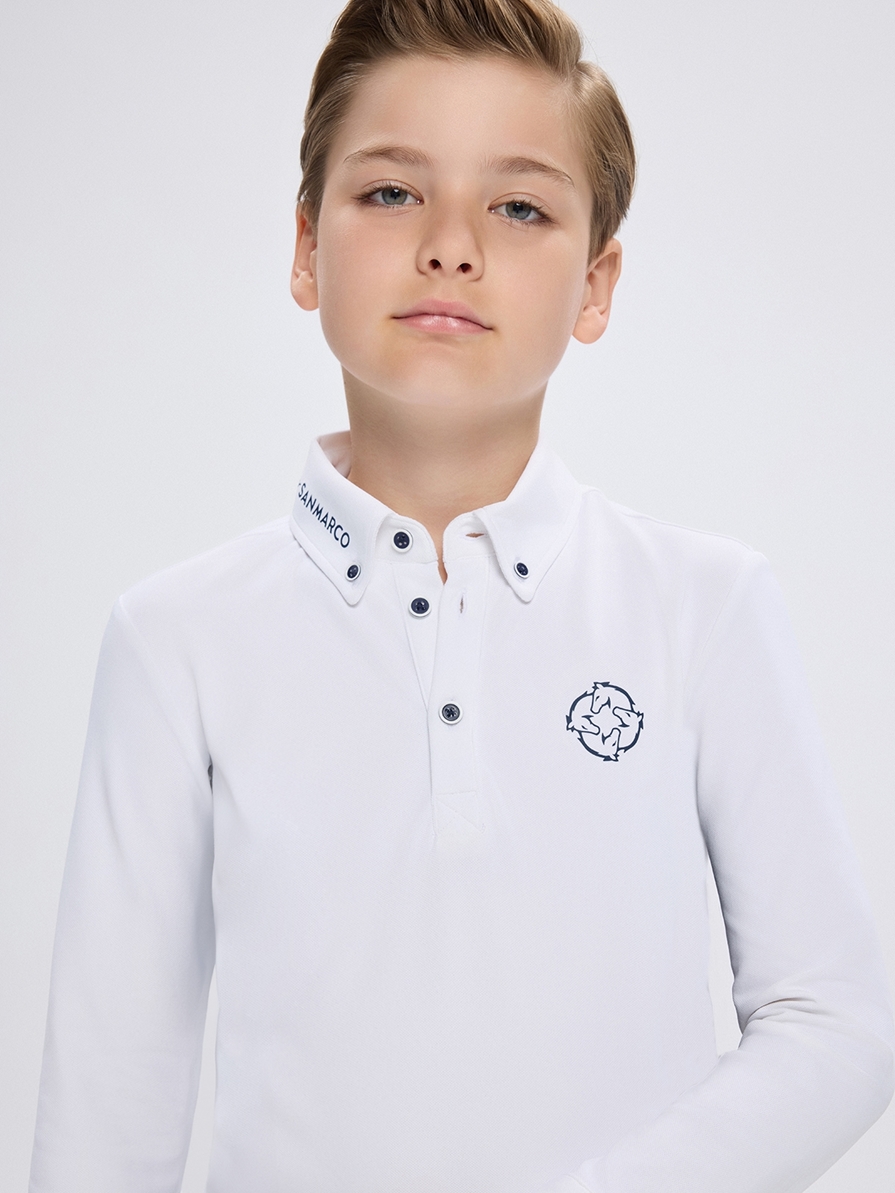 PAOLO-JR WHITE BOY'S COMPETITION POLO LONG SLEEVE 