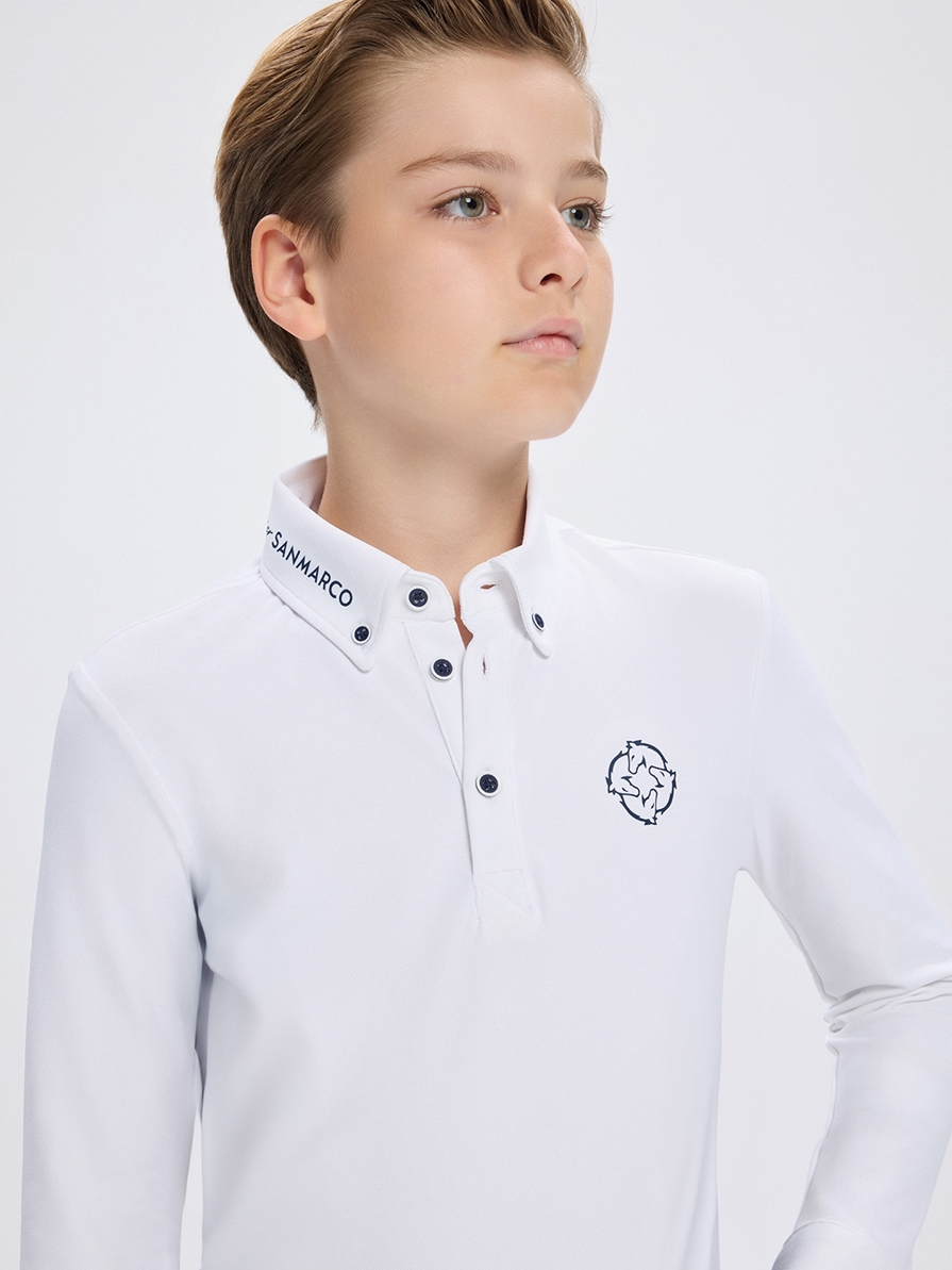 PAOLO-JR WHITE BOY'S COMPETITION POLO LONG SLEEVE 