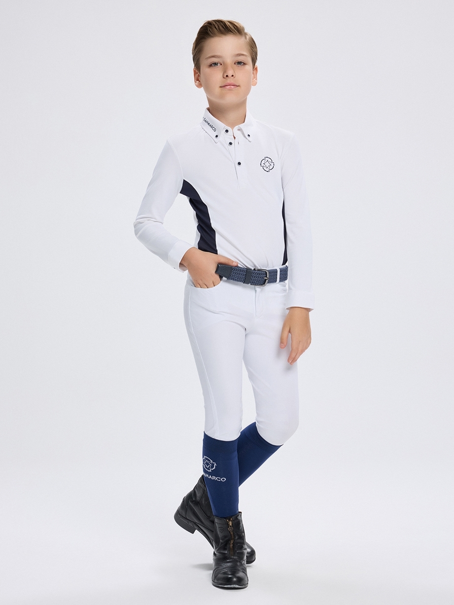PAOLO-JR WHITE/NAVY ERKEK ÇOCUK UZUN KOL YARIŞMA POLO 