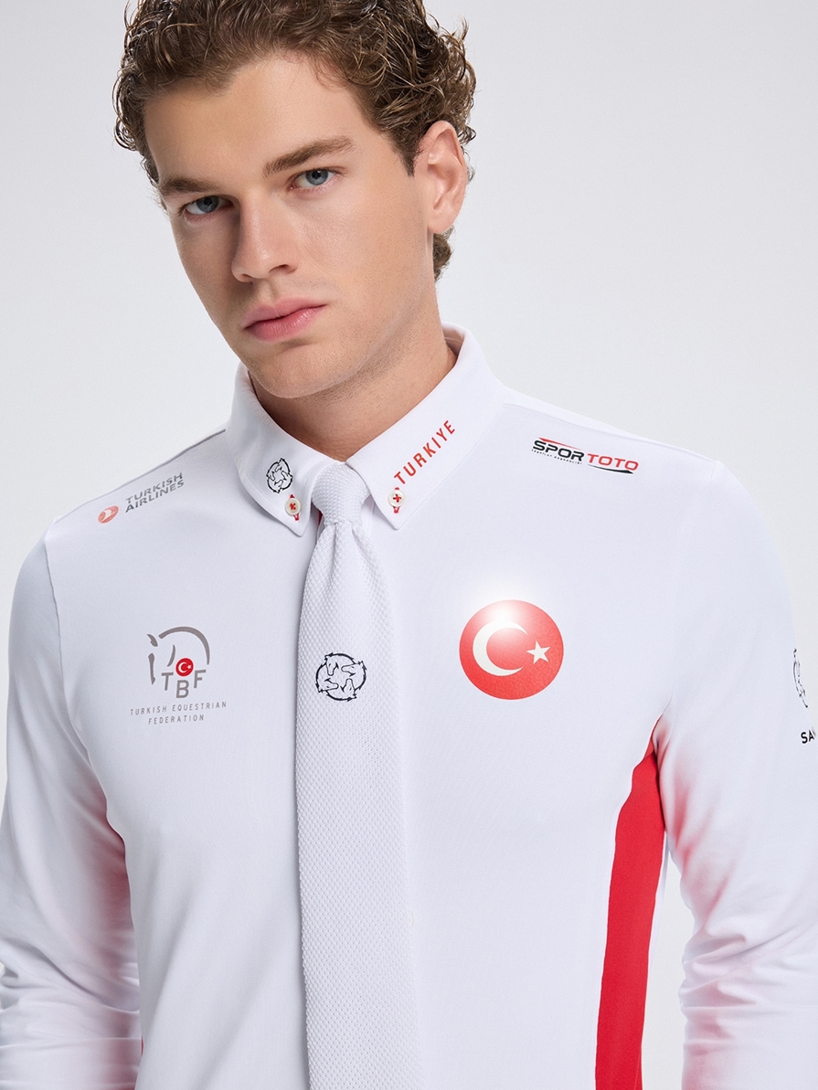PAOLO-TBF WHITE/RED POLO DA CONCORSO UOMO MANICA LUNGA X TEAM TÜRKİYE