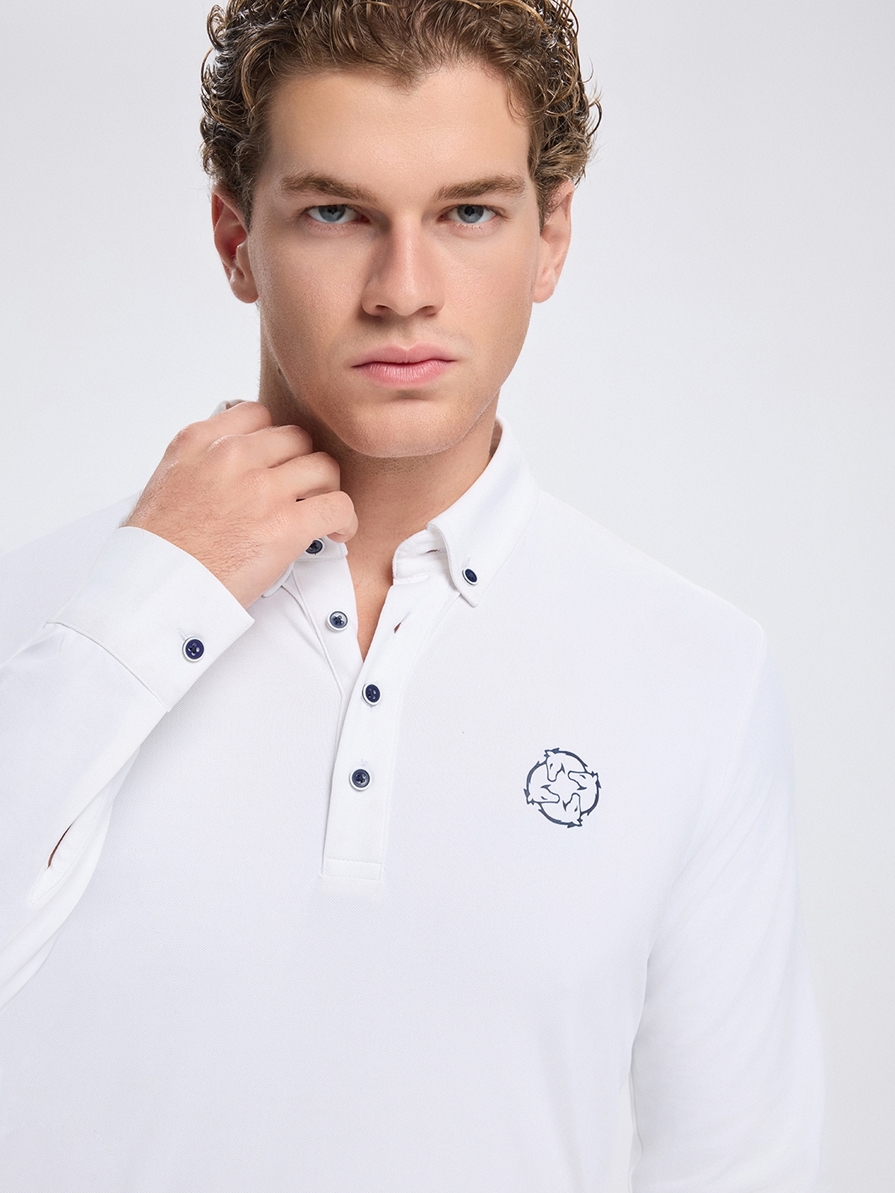PAOLO WHITE MEN'S COMPETITION POLO LONG SLEEVE 